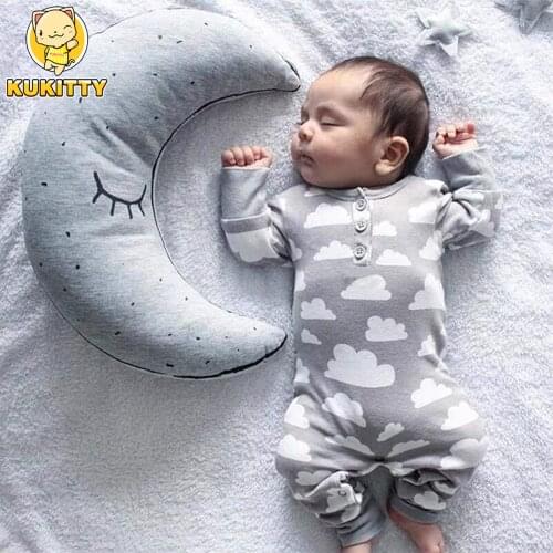 Newborn Baby Boys Girls Romper Infant Clothing Cute Gray Clouds Print Long Sleeve Jumpsuit Pajamas Toddler Clothes Outfits