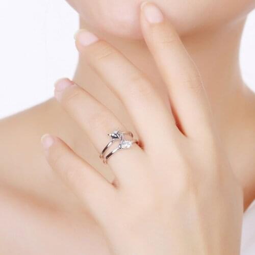 Simple style fox ring new personality double rhinestone open ring womens adjustable ring jewelry party gift