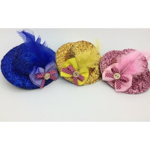 Korean Pet thick color hat hair show feather button collar Dog hat clip pet hairpin 30pcs