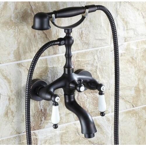 Black Oil Rubbed Brass Wall Mount Bathroom Tub Faucet Set with 1.5M Handheld Shower Spray Head Mixer Tap 2tf040