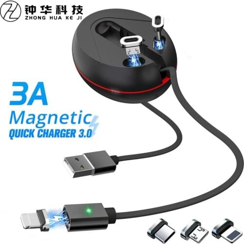 3A Magnetic Charge Cable 3 in 1 Charging Cord USB Type C magnetic Cable Micro USB Magnet Charger For Iphone 12 Redmi note 8 pro