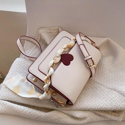 Cute Ribbon Chain PU Leather Crossbody Bags for Women 2021 Trends Travel Shoulder Purses and Handbag Fashion Simple