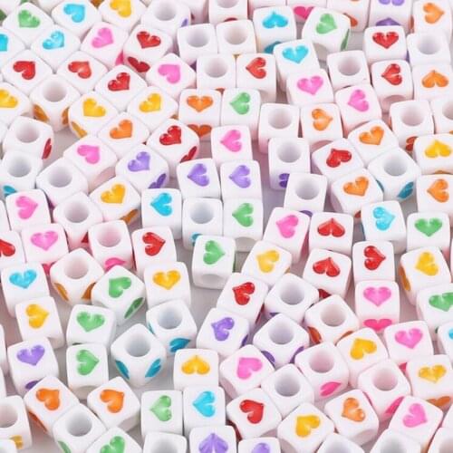 MHS.SUN Cute Design Heart Cube Beads Acrylic Loose Beads Square Accessories For DIY Necklace Handmade Jewelry