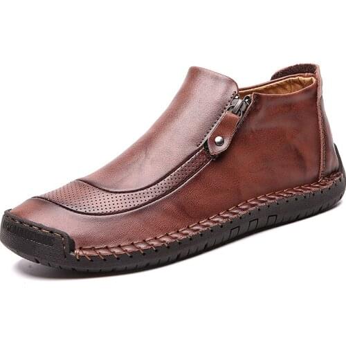 Mens Shoes Fashion Comfortable Mens Leather Shoes Slip on Shoes Winter Warm Male Loafer Man Moccasin Shoes Big Size 48