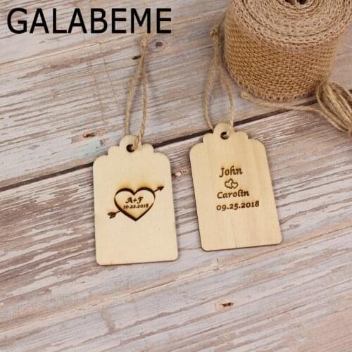 Galabeme Custom Personalized engraved Wooden DIY rustic name Tag with rope wooden wedding tags wedding decoration