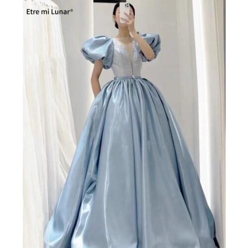 Dubaid Puff Sleeve Party V-neck Sequins Dress Luxury Prom Dresses Ball Gown Classic Satin Elegant Formal Dress Vestidos LD04339