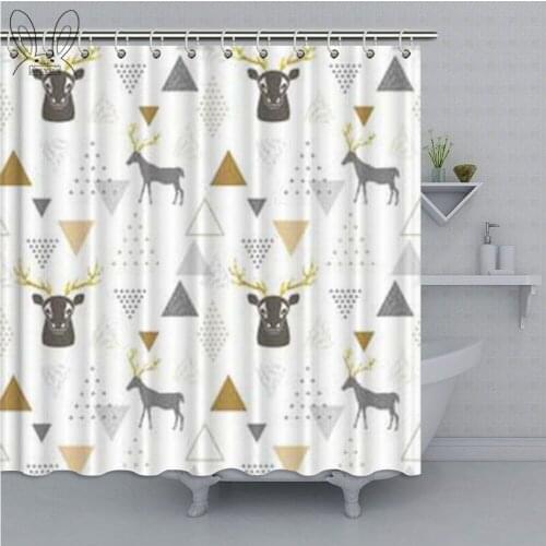 Simple Geometric Shower Curtain Bathroom Polyester Cloth Waterproof Deer Cartoon Shower Curtain Bathing Cover Shower Sets