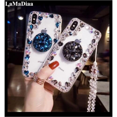 Diamond Clear Case For Samsung S6 S7 S8 S9 S10 S20 Plus Note 5 8 9 10 Grip Stand Holder Transparent Soft Silicone Phone Cases