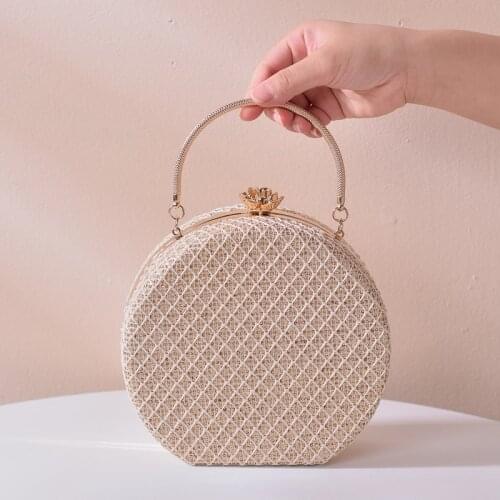 Luxury Womens Bag Vintage Round Handbags High Quality PU Unique Design Evening Clutch Grid Female Crossbody Bags Fashion 2021