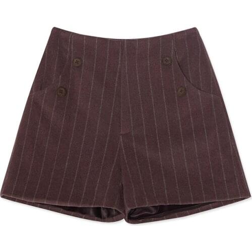 Female Brand New Winter Shorts Striped Woolen Women Loose Short Pants Female Casual Wear High Quality LX1509
