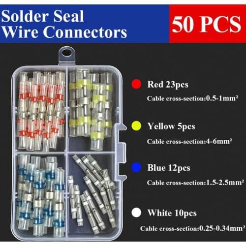 50PCS Solder Seal Wire Connector Heat Shrink Connectors Automotive Marine Insulated Butt Cable Kit Electrical Terminal Connector