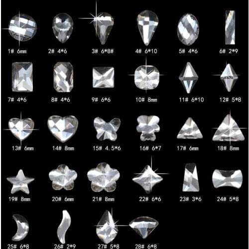 Factory Wholesales 100pcs/20pcs Cristal Clear Nail Strass Crystal Mix Sizes Flatback Nail Rhinestones Heart Nail Star Decoration