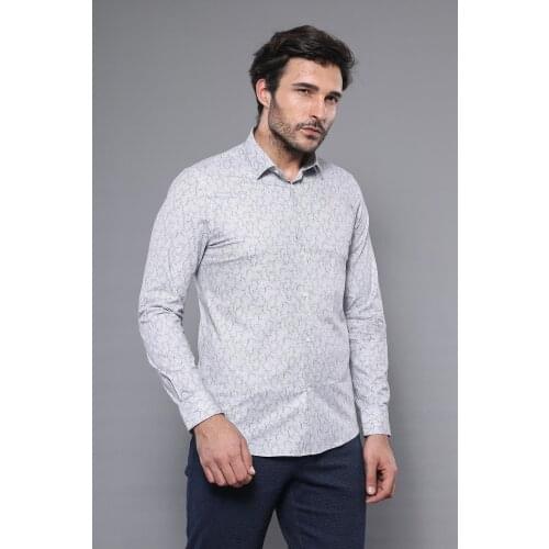 Light Grey Patterned Long Sleeve Shirt Wessi