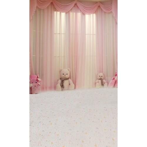 VinylBDS Warmth Indoor Photography Backdrops Pink Curtain Window Backgrounds for Photo Studio Kids Write Floor Backdrops