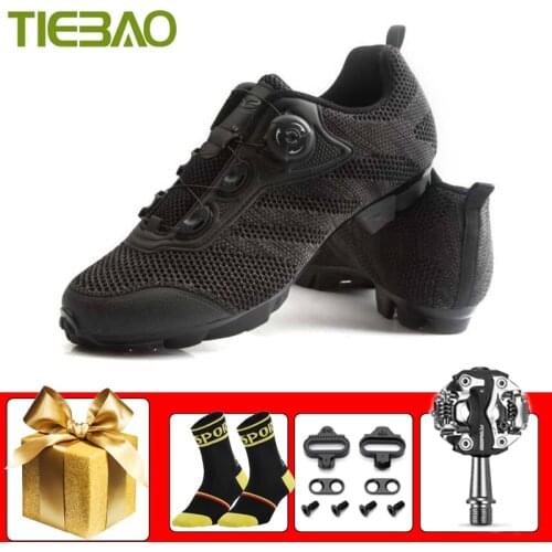 TIEBAO Athletic Cycling Shoes Add Mtb SPD Pedals Breathable Outdoor Mountain Bike Sneakers Self-locking Ultra-light Flat Shoes
