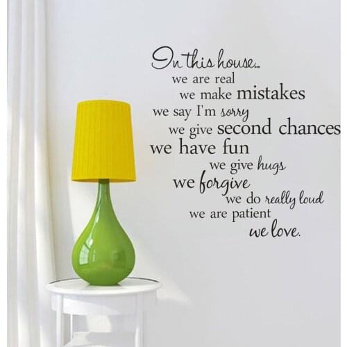 In This House We Are Real Wall Sticker Family Lettering Words Quotes Wall Decals Home Decor Living Room Bedroom Wallpaper