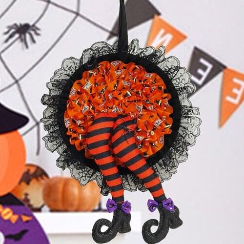 Halloween Wreath Door Hanging Decoration Halloween Witch Hat Leg Pumpkin Wreath Door Wreath Happy Halloween Party Gift