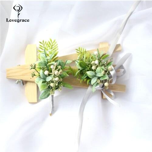 Green Plants Wrist Corsage Bracelet Bridesmaids Plastic Groomsman Boutonniere Wedding Corsages Marriage Wedding Corsage Flowers