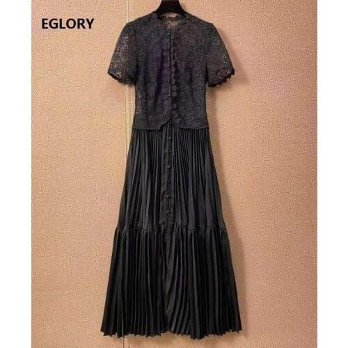 Princess Women Dress 2021 Spring Summer Party Vestidos Special Occasion Woman Crochet Lace Embroidery Patchwork Pleated Dress