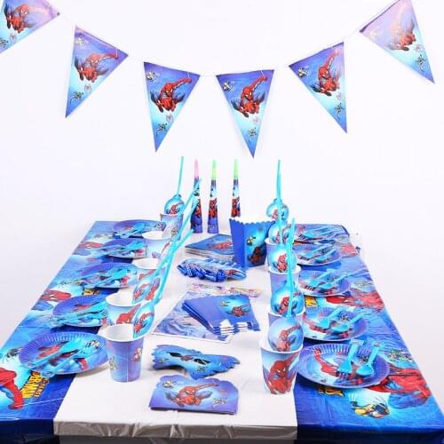 16 Pcs/Suit Disney Cartoon Marvel The Avengers Spiderman Birthday Party Supplies Children Disposable Party Tableware 2A03