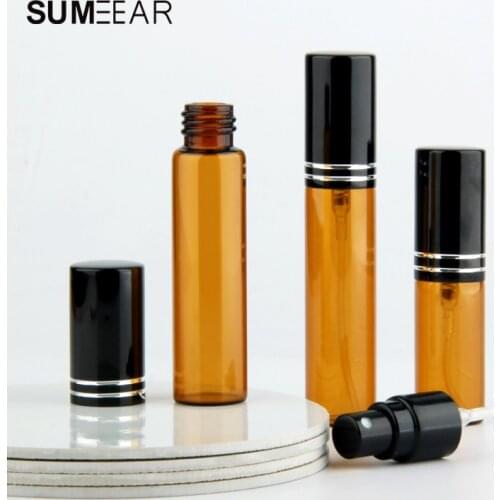 20pcs 5ml 10ml Amber Perfume Bottles Mini Refillable Container Empty Spray Bottle Scent Pump Cosmetic Containers