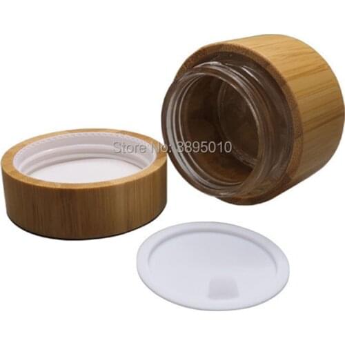 30g 50g Glass Jar with bamboo outer Empty Cream Jars Cosmetic Packaging Containers Pot With Lid For Hand cream Container F319