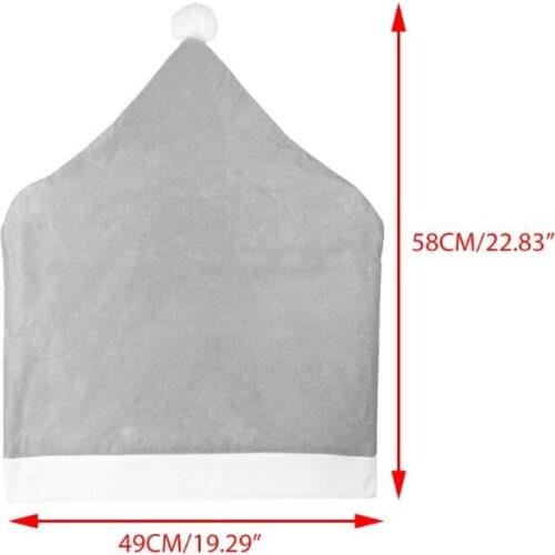 4Pcs/Set Christmas Chair Back Covers Classic Gray Santa Claus Hat Non-Woven Fabric Slipcover with Pompom Ball Home Decoration