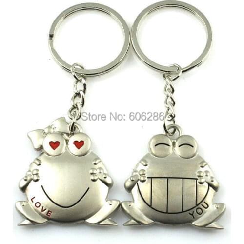 400 Pcs=200pairs/Lot 123 Frog Metal Couple Keychains Zinc Alloy Love Key Chain Key Ring Birthday Party Supplies