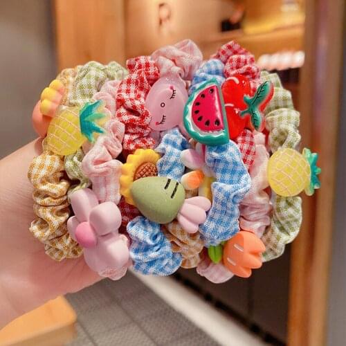 5/10PCS/Set Girls Cartoon Flower Fruit Animal Elastic Hair Bands Scrunchie Kids Ponytail Hold Headband Hair Tie Hair Accessories