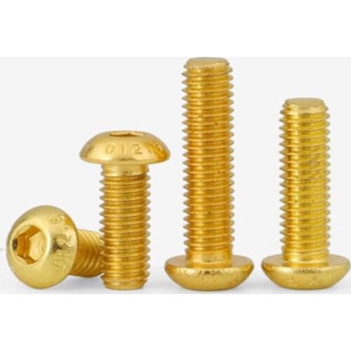 10Pcs ISO7380 M2 M2.5 M3 M4 M5 Round button Head Plating Titanium Gold Hex Socket Screw Length 5-30mm