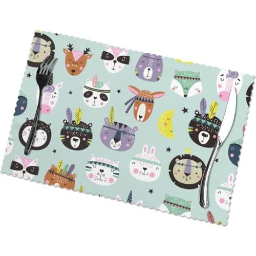 6 Pcs Placemat Table Mat Boho Style Cartoon Animals For Tables Heat-insulation Linen Kitchen Dining Pads