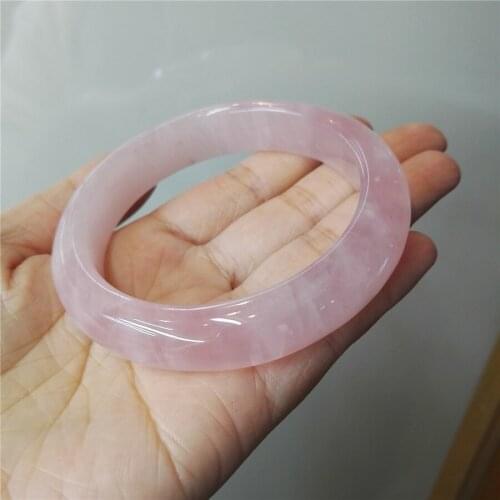 Genuine Pink Natural Quartz Crystal Bangles Bracelets Love Charm Round Women Fashion Bangle Inner Diameter 59mm