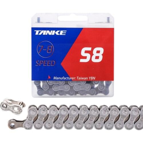 TANKE YBN Bicycle Chain 8S Speed Half Hollow MTB/Road Bike Chains Cycling 116L Bicycle Accessories,Grey