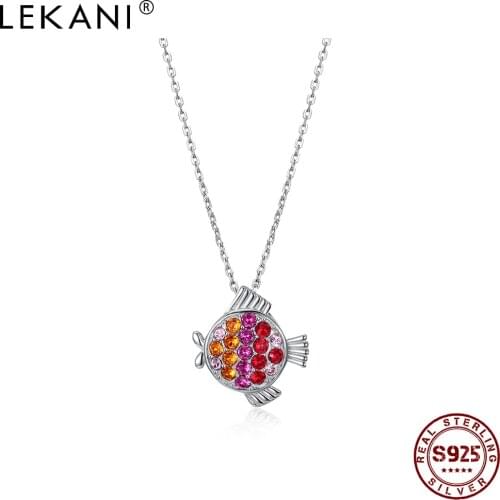 LEKANI S925 Sterling Silver Pisces Pendant Necklace For Women Luxury Crystal Necklace Girl Festival Gift Fashion Jewelry New