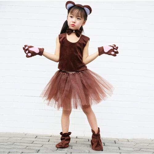Childrens Day Animal Cosplay Costume for Boy Girl Monkey Costume Headband Clothes Shoes Tail Tutu Skirt Gloves Set for Kid