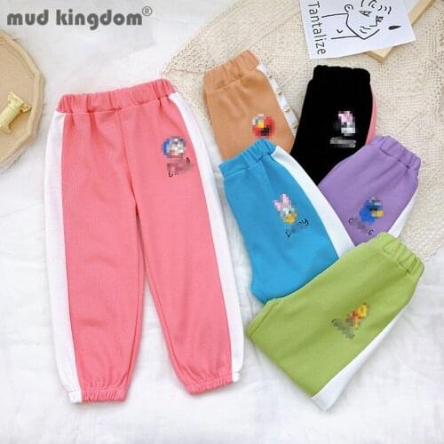 Mudkingdom Cute Jogger Boys Girls Cartoons Solid Patchwork Elastic Waist Casual Thin Pants for Kids Clothes Summer Trousers