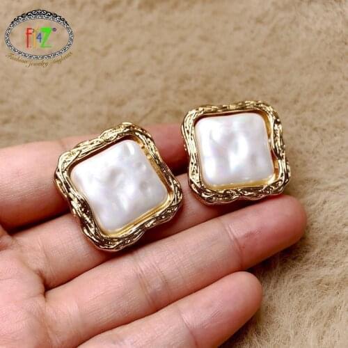 F.J4Z Hot Fashion Big Geometric Earrings Bohemian Simulated Pearl Stud Earrings Baroque Women Statement Earrings Gifts Dropship