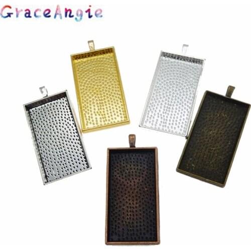 GraceAngie 5pcs/pack Mixed Hybrid Rectangular Geometry Rectangle Bezel Pendant Tray Setting with Glass tile Cabochons Pendant