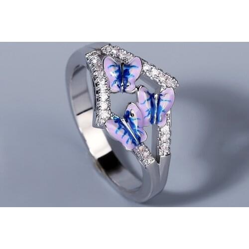 Exquisite Ladies 925 Silver Ring Jewelry Three Butterfly Ladies Ring Zircon Wedding Creative Butterfly Ring Jewelry for Women