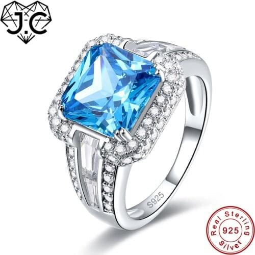 J.C Gorgeous Blue & Ruby & White Topaz Women Men Perfect Solid 925 Sterling Silver Ring Size 7 8 9 10 Engagement Fine Jewelry