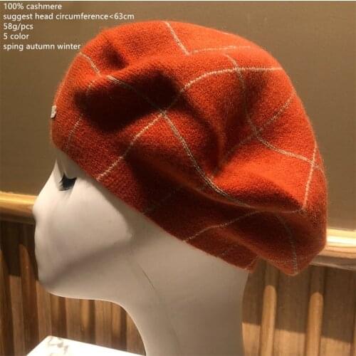 Naizaiga 100% cashmere Adult dome jacquard orange hat without eaves warm plain grid black hat JRSM600