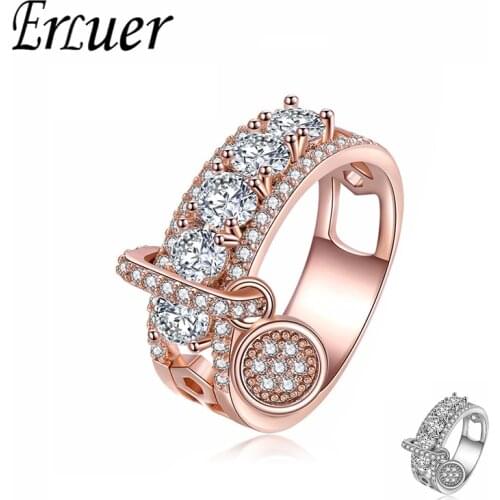 ERLUER Fashion Engagement Ring for Women Jewelry Rose Gold Classical Christmas Party Wedding Rings Friendship Jewellery Gifts