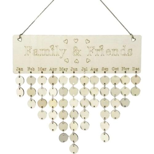 Fashion DIY Wood Calendar Family Heart Printed Wall Calendar Sign Special Dates Reminder Board Home Hanging Decor Gifts