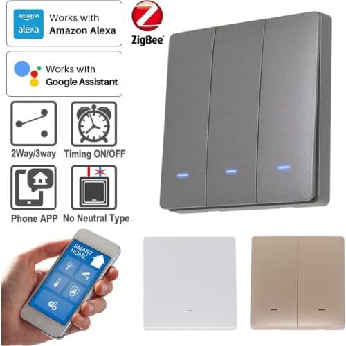 No neutral) ZIGBEE Button Light Wall Switch 3-Color Blue LED 86*86mm TUYA Smart Home 2Way/3Way For Alexa Google Home Alice