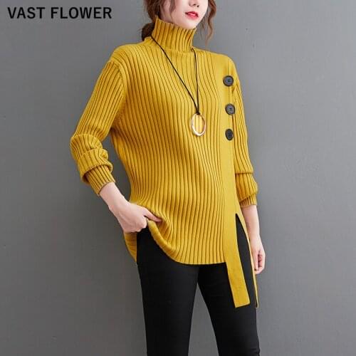 Irregular Split Knitted Sweater Women New Autumn Winter Turtleneck Pullover Long Sleeve Tops Loose Sweaters Fashion Clothes 2021