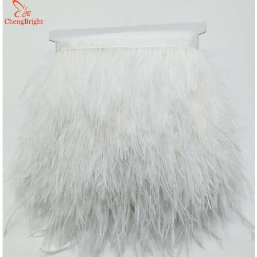 ChengBright New 10meters White Natural Ostrich Feather Ribbon Ostrich Feather Trim Fringe Clothing Decoration 3-4inch/8-10cm