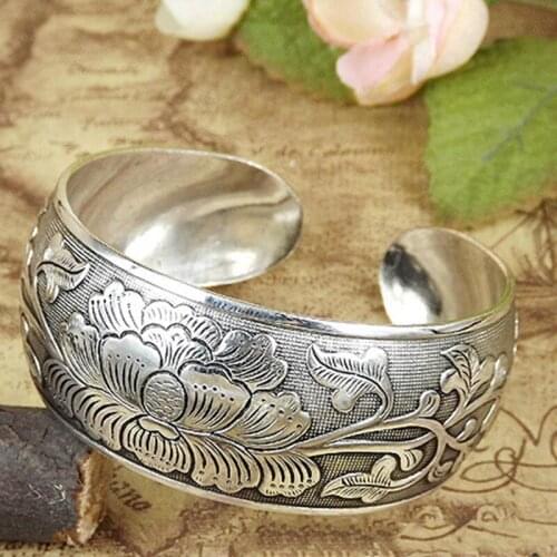 New Tibetan Tibet cute color Flower Bangle for Women Beautiful Peony Bracelet Cuff Hand Jewelry Lotus pattern