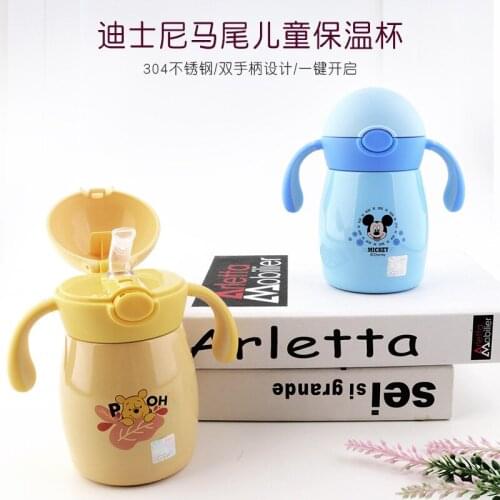 Genuine Sale Disney Cute Baby Feeding Cup with Straw Children Learn Feeding Drinking Bottle with Handle Kids Training Cup Gift