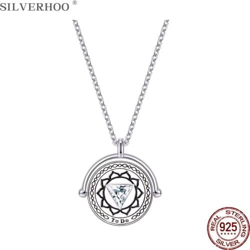 SILVERHOO 925 Sterling Silver Pendant Necklace For Lovers Round The Chakras Austria Crystal Necklace Anniversary Jewelry 2021
