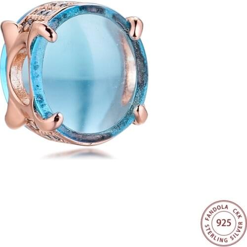 Fit Pandora Bracelet Blue Oval Cabochon Charms Original 100% 925 Sterling Silver Crystal Beads DIY Jewelry Making 2021 New
